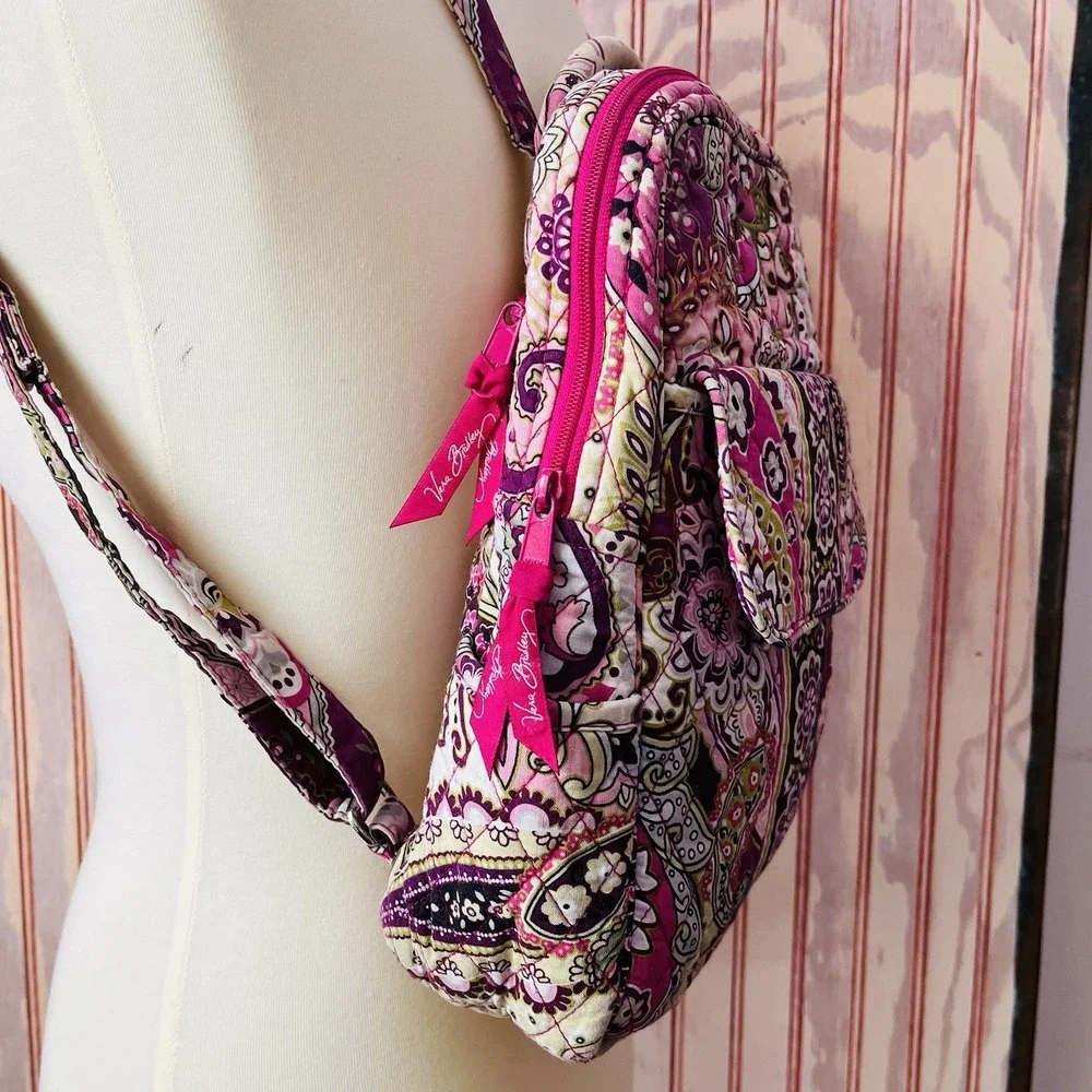 Vera Bradley Retired 2010 'Very Berry Paisley' Small Backpack Adjustable Strap - Picture 5 of 9